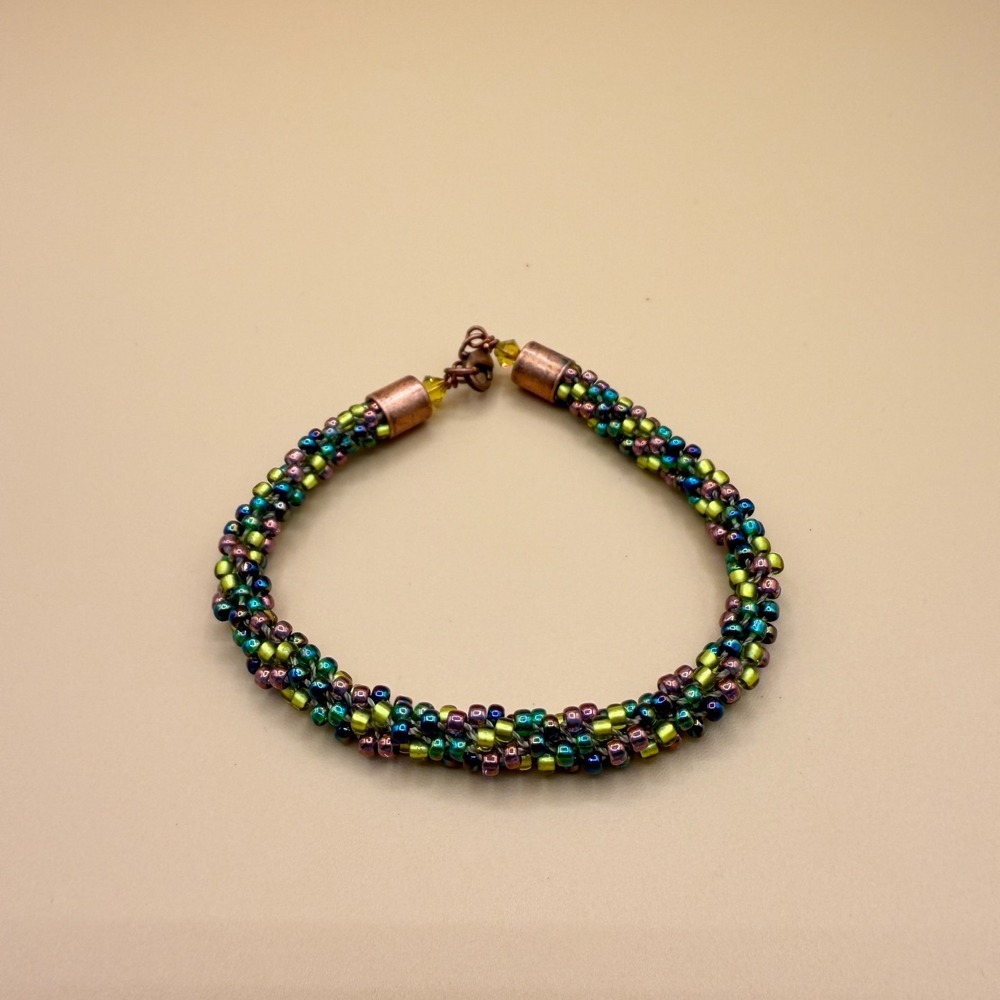 Iridescent Seed Bead Bracelet Copper Tone Boho Artisan Statement Jewelry Gift